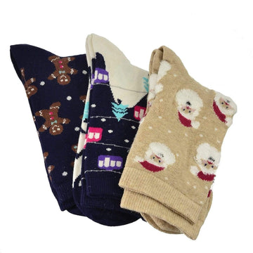 Women's Cotton Crew Socks, Santa Patterns Christmas Socks, Available