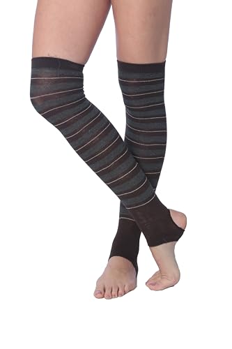 Tipi Toe Women’s Stirrup Socks – Over the Knee - Brown Striped Color