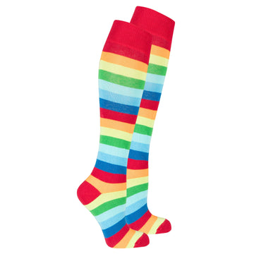 Women's Red Rainbow Stripe Knee High Socks