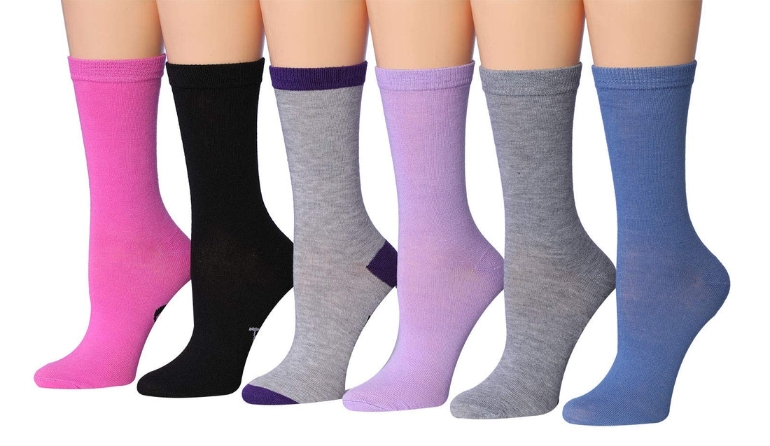 Women's 6-Pairs Colorful Sleek Violet Spectrum Funky Plain Solid Crew