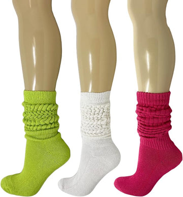 Women's Extra Heavy Cotton Slouch Socks, 3 Pairs, Size 5-10, Colorful