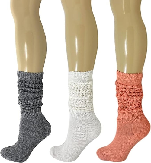 Women's Extra Heavy Cotton Slouch Socks, 3 Pairs, Size 5-10, Colorful