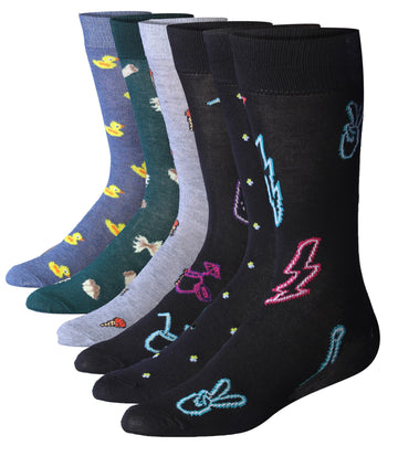 Men's 6 Pairs Casual Novelty Electric Delight Splash Colorful