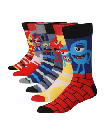 JAMES FIALLO Mens 6-Pairs Colorful Cartoons Zigzags Stripes Bricks &