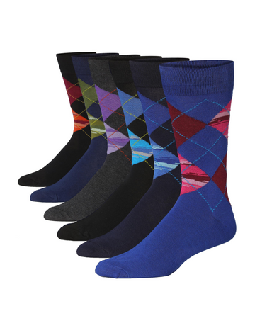 JAMES FIALLO Men's 6-Pairs Fashion Classic Argyle Colorful Patterened