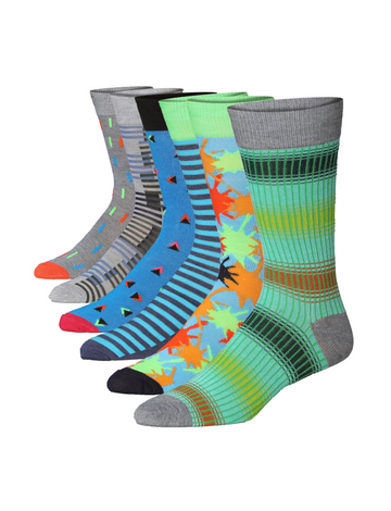 Men's 6 Pairs Casual Novelty Vibrant Geometry Medley Colorful