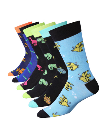 Men's 6 Pairs Casual Novelty Aquatic Harmony Colorful Patterned Dress