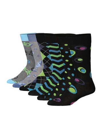 JAMES FIALLO Mens 6-Pairs Fashion Novelty Eclectic Fusion Colorful