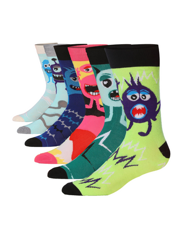 Men's 6 Pairs Casual Novelty Monster Mania Colorful Patterned Dress