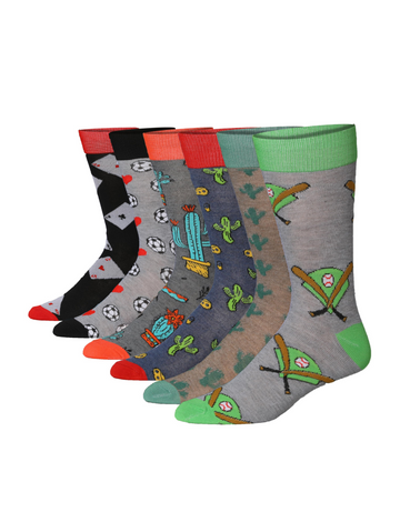 Men's 6 Pairs Casual Novelty All-star Adventure Colorful Patterned