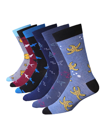 Men's 6 Pairs Casual Novelty Oceanic Aqua Colorful Patterned Dress