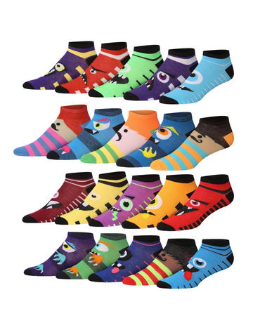 Men's 20 Pairs Classy Extra Lightweight Colorful Funny Faces Pattern