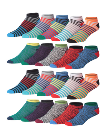 Men's 20 Pairs Classy Extra Lightweight Vivid Multicolor Stripes