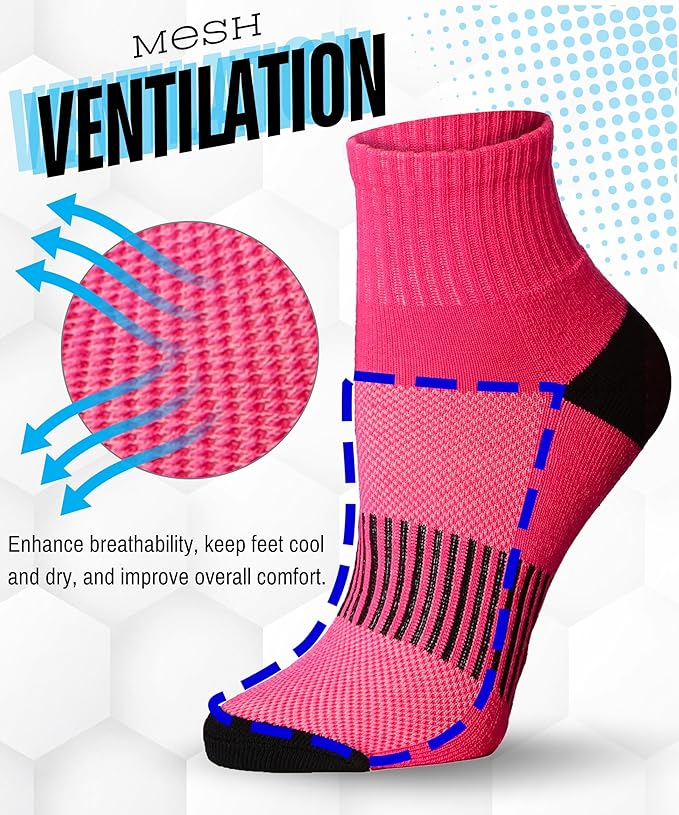 Tipi Toe Women's 6-Pairs Athletic Quarter Sports Socks Midnight Black