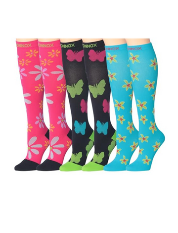 Tipi Toe 3-Pairs Compression Socks for Men & Women Floral Fantasy