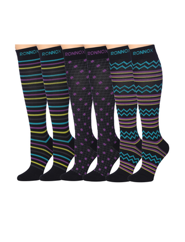 Tipi Toe 3-Pairs Compression Socks for Men & Women Wavy Wonderful