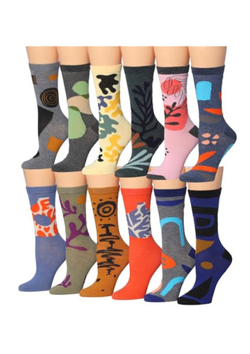 Women's 12 Pairs Lightweight Crew Socks – Colorful Diverse Abstract