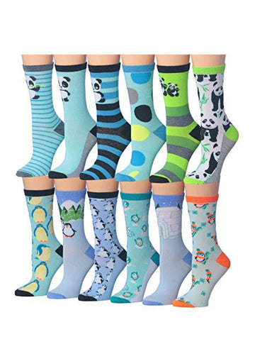 Women's 12 Pairs Lightweight Crew Socks – Colorful Penguin & Panda