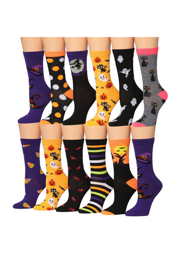Women's 12 Pairs Lightweight Crew Socks – Colorful Halloween Crew