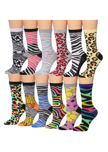 Women's 12 Pairs Lightweight Crew Socks – Colorful Animal Print
