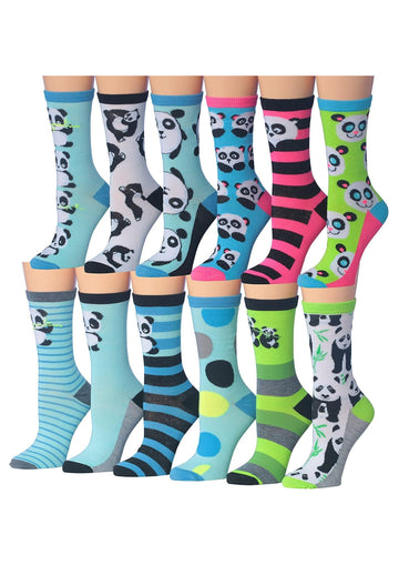 Women's 12 Pairs Lightweight Crew Socks – Colorful Panda Bear Design