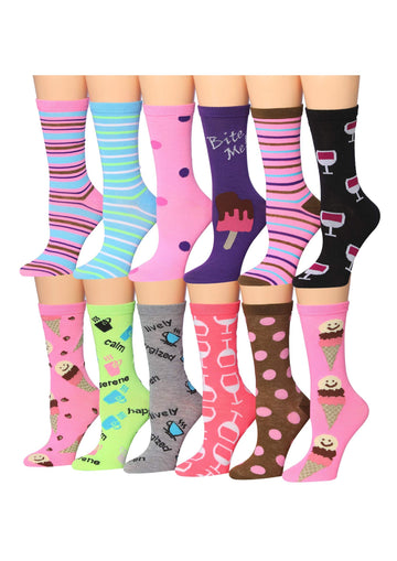 Women's 12 Pairs Lightweight Crew Socks – Colorful Ice Cream Patterns