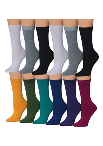 Women's 12 Pairs Lightweight Crew Socks – Solid Colored Patterns