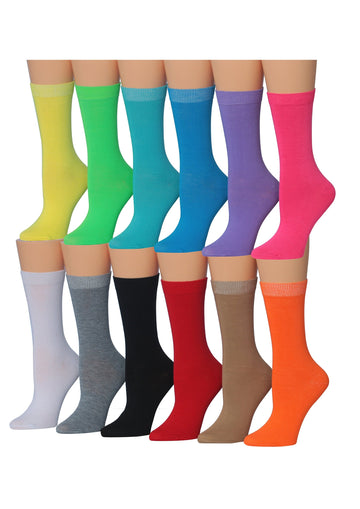 Women's 12-Pairs Lightweight Yellow Green Blue Fun Light Colored Crew
