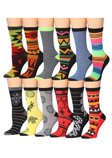 Women's 12 Pairs Lightweight Crew Socks – Colorful African Design