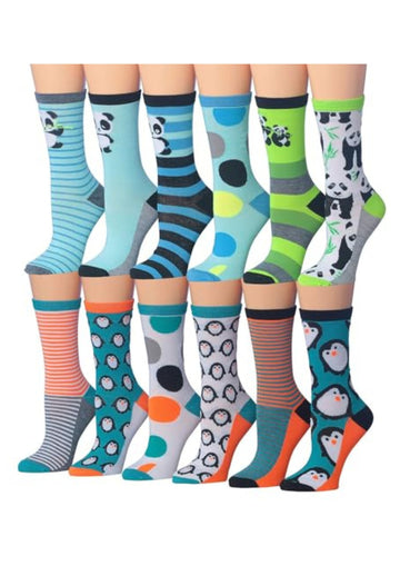 Women's 12 Pairs Lightweight Crew Socks – Colorful Panda, Penguin