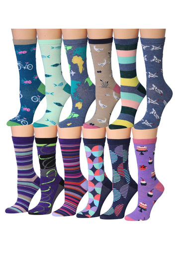Women's 12 Pairs Lightweight Crew Socks – Colorful Fun Stripes