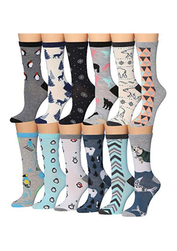 Women's 12 Pairs Lightweight Crew Socks – Colorful Winter Variety
