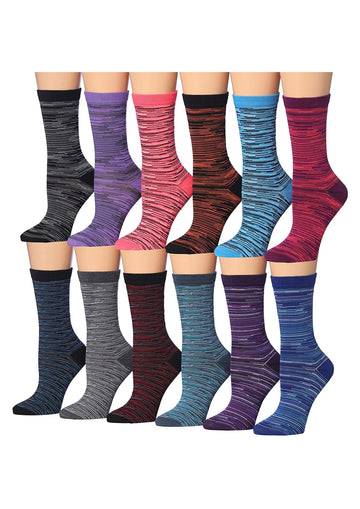 Women's 12-Pairs Lightweight Space Dye Striped Pattern Colorful Work