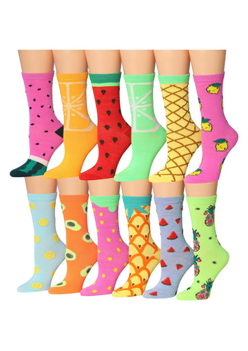 Women's 12 Pairs Lightweight Colorful Strawberry Orange Lime Pineapple