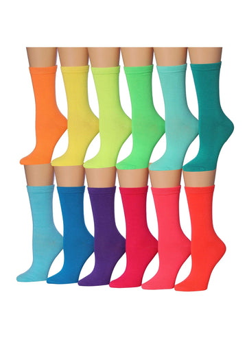 Women's 12-Pairs Lightweight Orange Lime Green Fun Light Colored Crew