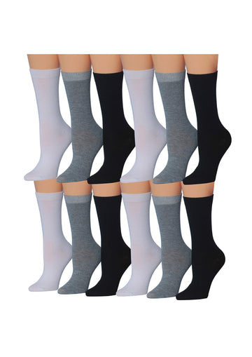 Women's 12 Pairs Lightweight Crew Socks – Solid Colors Black Grey &