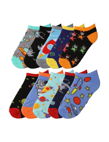 Tipi Toe Big Kids Boys 10 Pairs Classy Lightweight Novelty Astronaut &