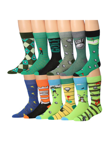 Men's 12 Pairs Casual Novelty Golf Course Green Colorful Patterned
