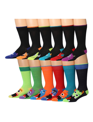 JAMES FIALLO Men's 12-Pairs Fashion Character Playful Funny Colorful