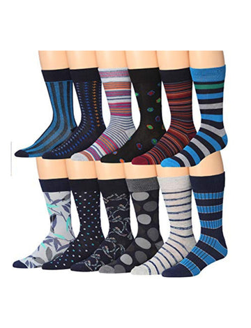 Men's 12 Pairs Casual Novelty Multi-Pattern Stripe Colorful Dress