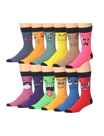 Men's 12 Pairs Casual Novelty Emoji Inspired Colorful Patterned Dress
