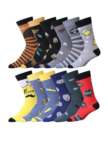 Men's 12 Pairs Casual Novelty Brewery Bear Hugs Colorful Patterned