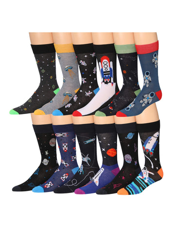 Men's 12 Pairs Casual Novelty Cosmic Star Colorful Patterned Dress