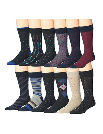 Men's 12 Pairs Casual Novelty Dark Geometric Colorful Patterned Dress