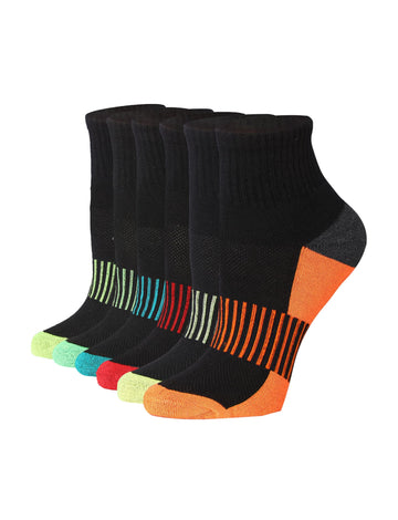 Tipi Toe Women's 6-Pairs Athletic Quarter Sports Socks Midnight Black
