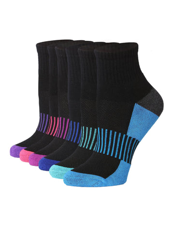 Tipi Toe Women's 6-Pairs Athletic Quarter Sports Socks Midnight Black