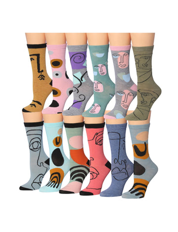Women's 12 Pairs Lightweight Crew Socks – Colorful Abstract Arctic