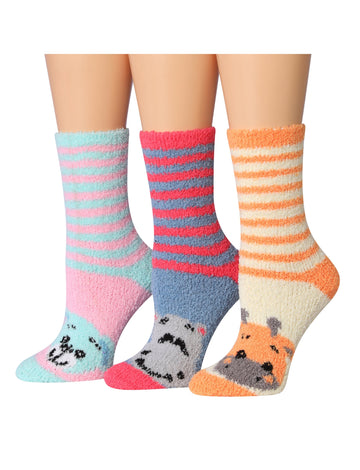 Women's 3 Pairs Cozy Microfiber Soft Anti-Skid Tropical Bliss Colorful