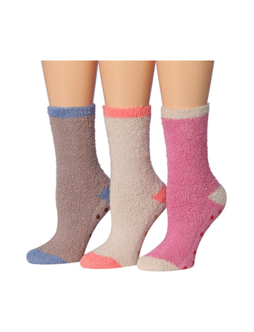 Women's 3 Pairs Cozy Microfiber Soft Anti-Skid Mocha Blush Colorful