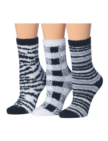Women's 3 Pairs Cozy Microfiber Soft Anti-Skid Polar Zebra Colorful